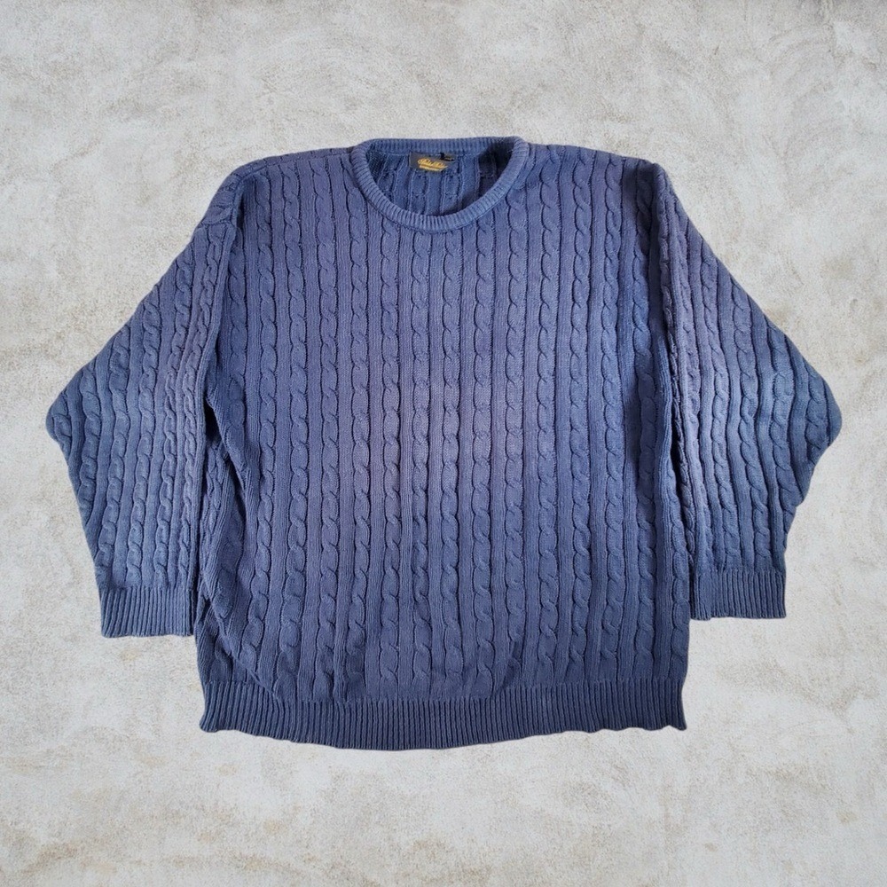 Brooks Brothers Sweater Mens XL Navy Blue Cable Knit Fisherman Preppy Casual